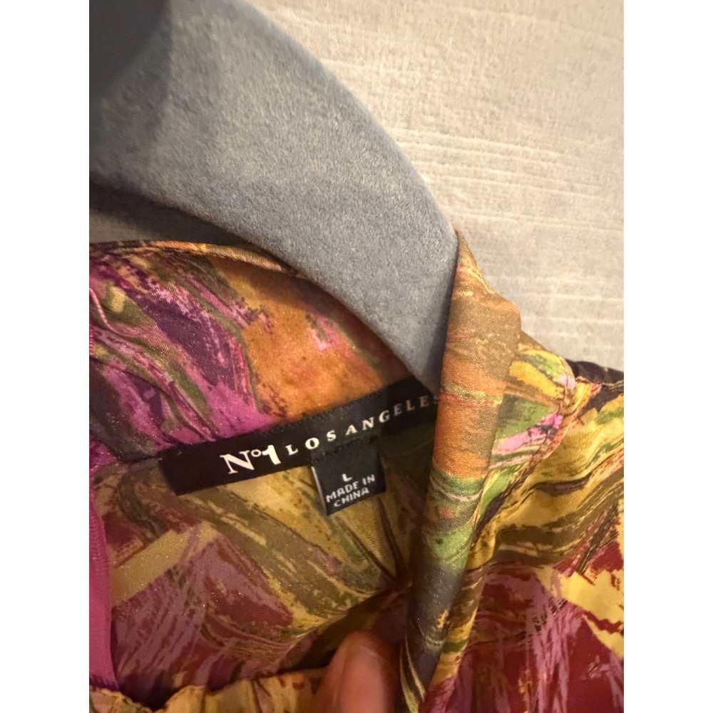 L 117 No. 1 Los Angeles L Abstract Print Puff Sleeve Fitted Jumpsuit Boutique - Picture 5 of 5